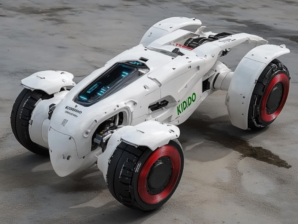 Futuristic four-wheeled robotic vehicle